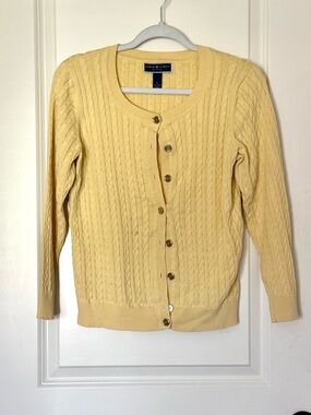Karen Scott Pale Yellow Cable-Knit Button-Front Cardigan